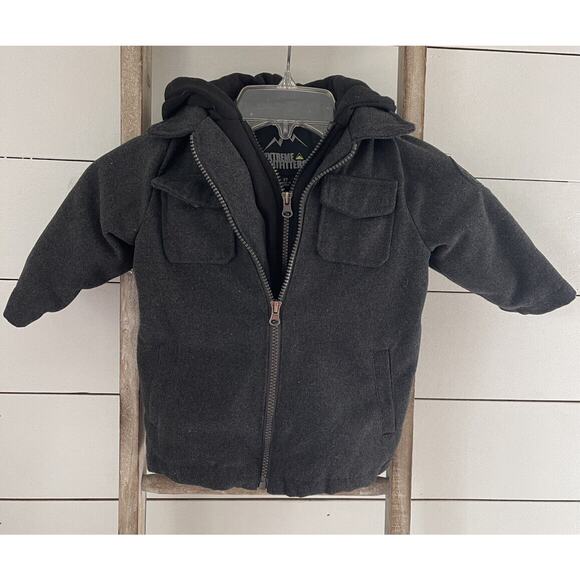 iXtreme Toddler Wool Blend Hooded Coat Double Zippered Lined Gray Size 2T - Picture 1 of 7